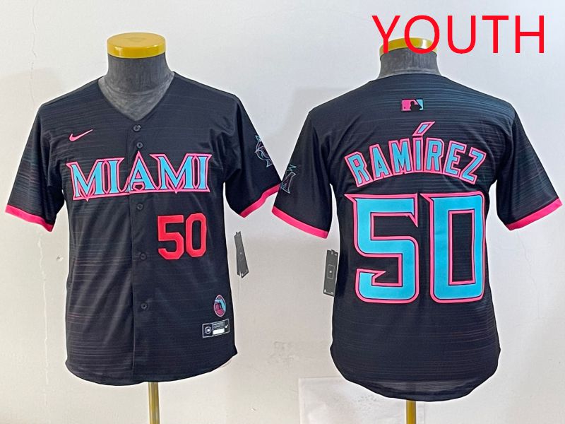 Youth 2025 Miami Marlins #50 Ramirez Black Joint Name Nike MLB Jersey style 3